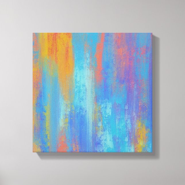 Impressão Em Tela Abstrato Azul e Laranja (Frente)