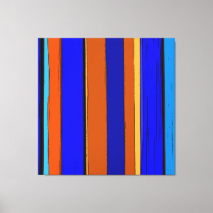 Impressão Em Tela Abstrato Azul E Laranja 930 - Grelhas Verticais