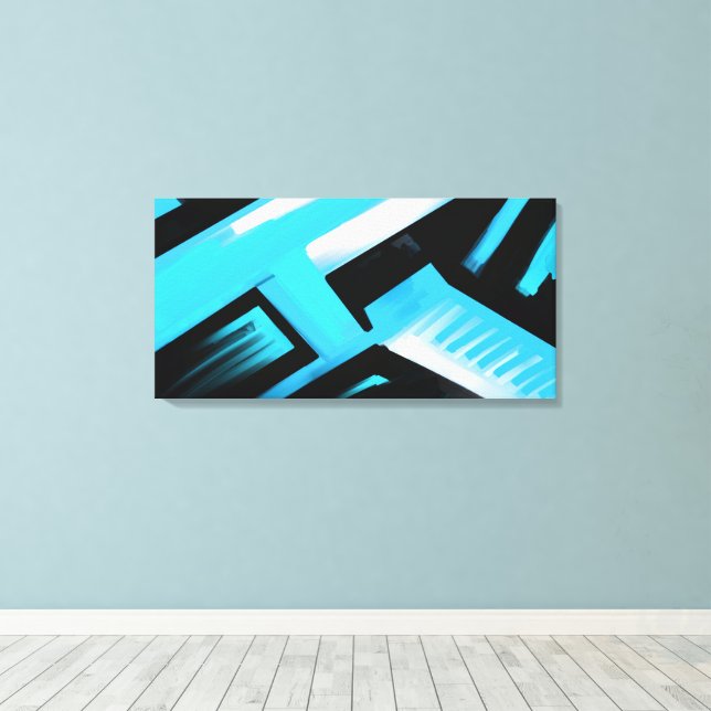 Impressão Em Tela Abstrato Azul Preto e Branco (Insitu(piso de madeira))