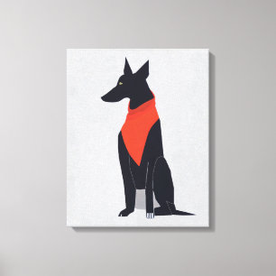 Impressão Em Tela Abstrato Black Dog com Red Bandana Art