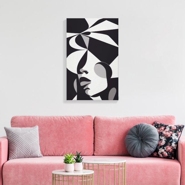 Impressão Em Tela Abstrato Black & White Painting Women Classy (Insitu(Sala de estar))