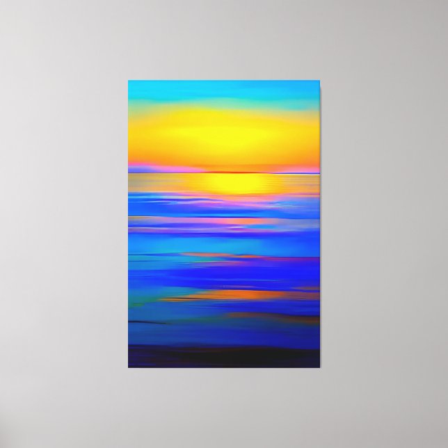 Impressão Em Tela Abstrato Blue Ocean Sunset Simple Abstrato Art (Frente)