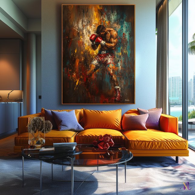 Impressão Em Tela Abstrato Boxer em ação - Arte Esportiva Poderosa (Criador carregado)