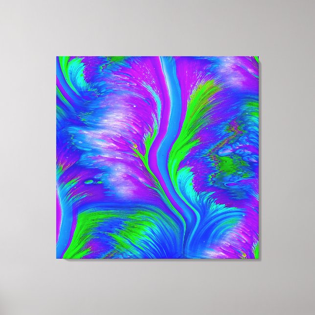 Impressão Em Tela Abstrato brilhante em azul, roxo e verde (Frente)