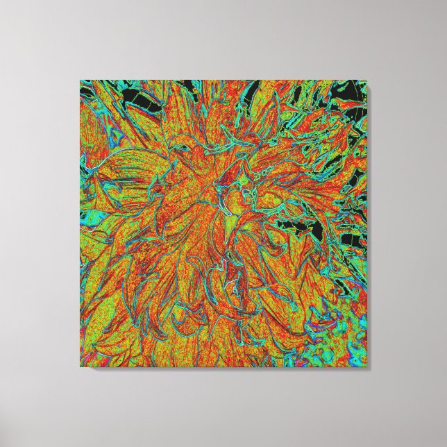 Impressão Em Tela Abstrato Burnt Orange and Green Dahlia Bloom (Frente)