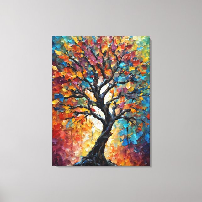 Impressão Em Tela Abstrato com folhas coloridas (Frente)