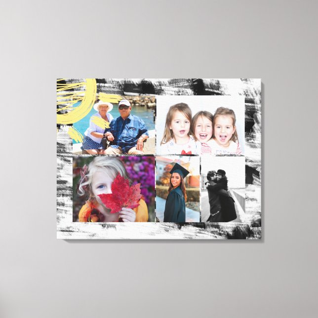 Impressão Em Tela Abstrato de 5 fotos preto e branco personalizadas (Frente)