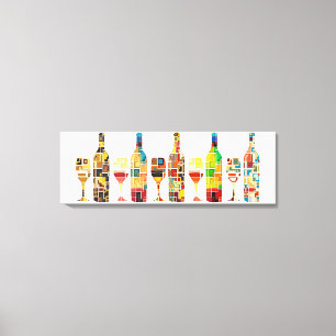 Impressão Em Tela Abstrato de Aquarela Colorida de Garrafas e Óculos