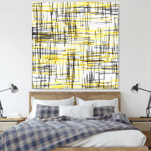 Impressão Em Tela abstrato de Aquarela de Cinza Amarelo Preto