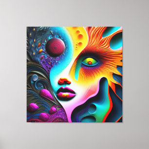 Impressão Em Tela Abstrato de Arte de Rosto Psicodélico