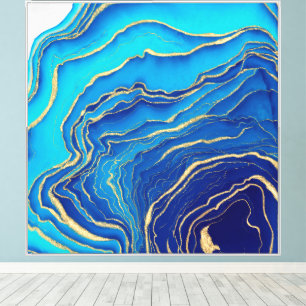 Impressão Em Tela Abstrato de Arte Líquida Dourada Azul