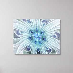 Impressão Em Tela Abstrato de Bela Floral Triptych Azul Moderno