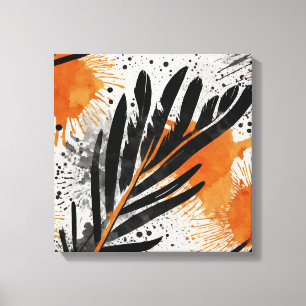 Impressão Em Tela Abstrato de cor laranja preto