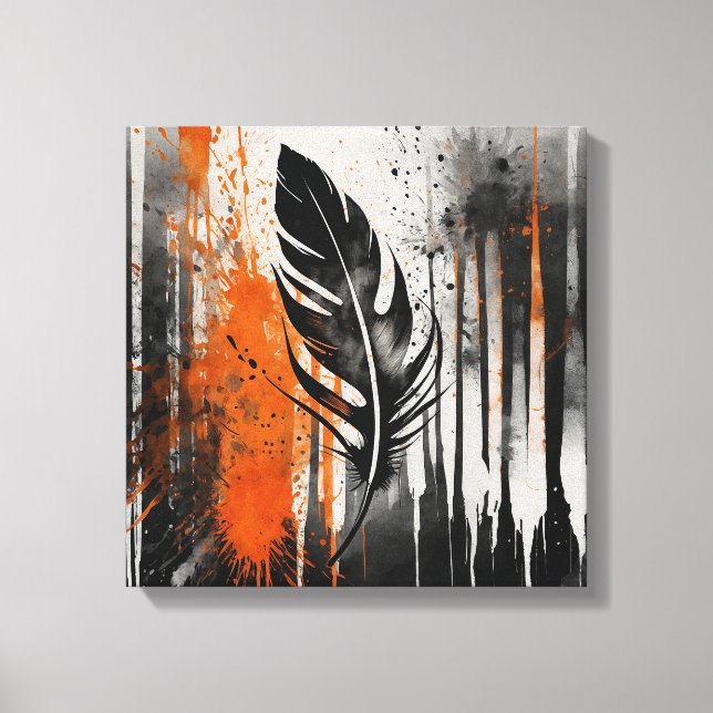 Impressão Em Tela Abstrato de cor laranja preto (Frente)