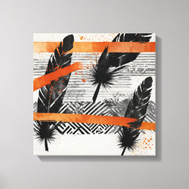 Impressão Em Tela Abstrato de cor laranja preto Folha de cor Aquarel