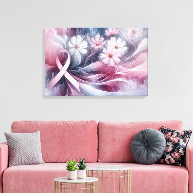 Impressão Em Tela Abstrato de Fita Rosa de Consciência do Cancer da  (Insitu(Sala de estar))