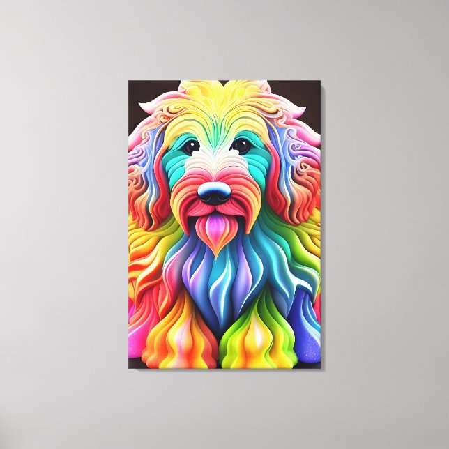 Impressão Em Tela "Abstrato de Goldendoodle Colorido, Design vibrant (Frente)