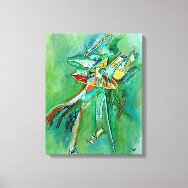 Impressão Em Tela Abstrato de linha colorida de arte verde amarela v (Frente)