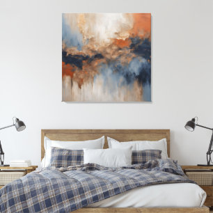 Impressão Em Tela Abstrato de Marinho de laranja queimado azul-poeir