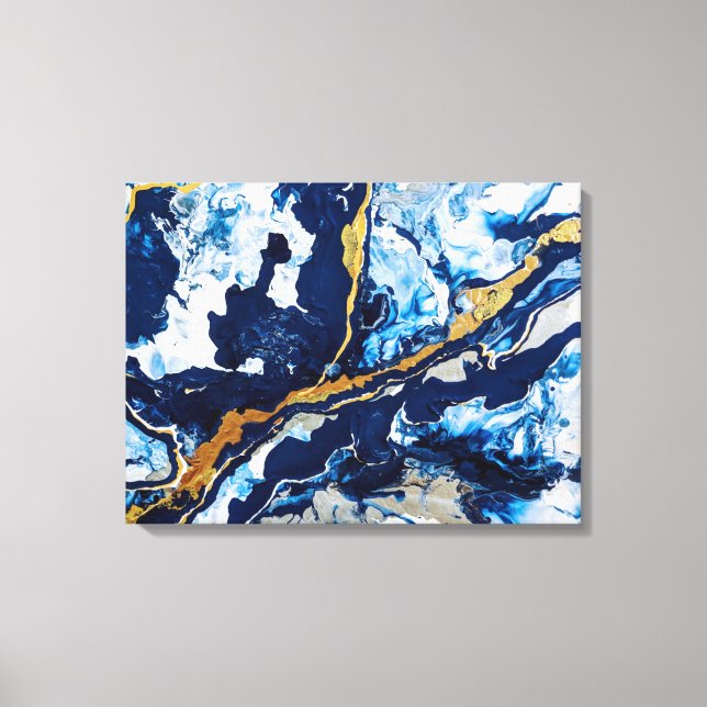 Impressão Em Tela Abstrato de pintura em acrílico Dourado e azul Abs (Frente)