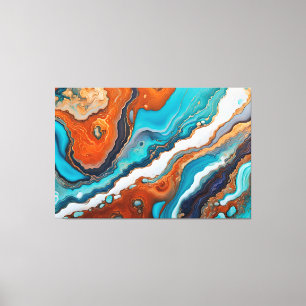 Impressão Em Tela Abstrato de tinta azul-turquesa, à ferrugem e dour