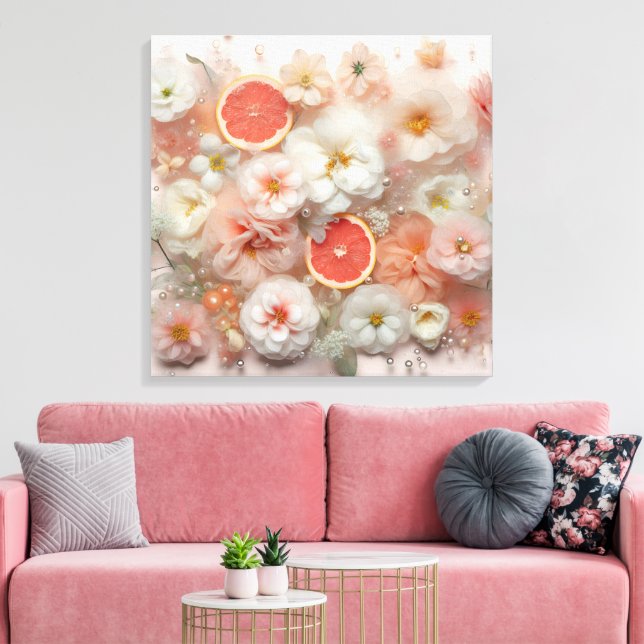 Impressão Em Tela Abstrato de toranja e flores (Insitu(Sala de estar))