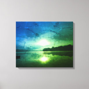 Impressão Em Tela Abstrato do nascer do Sol da Manhã Verde Azul no C