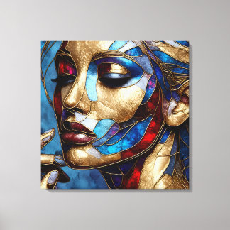Impressão Em Tela Abstrato em vidro colorido do rosto de uma mulher