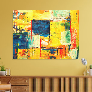Impressão Em Tela Abstrato Expressionista Colorido Moderno