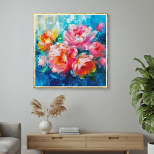 Impressão Em Tela Abstrato Floral Rosa Moderno – Moldura Texturizada