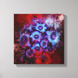 Impressão Em Tela Abstrato floral vermelho e azul bonito