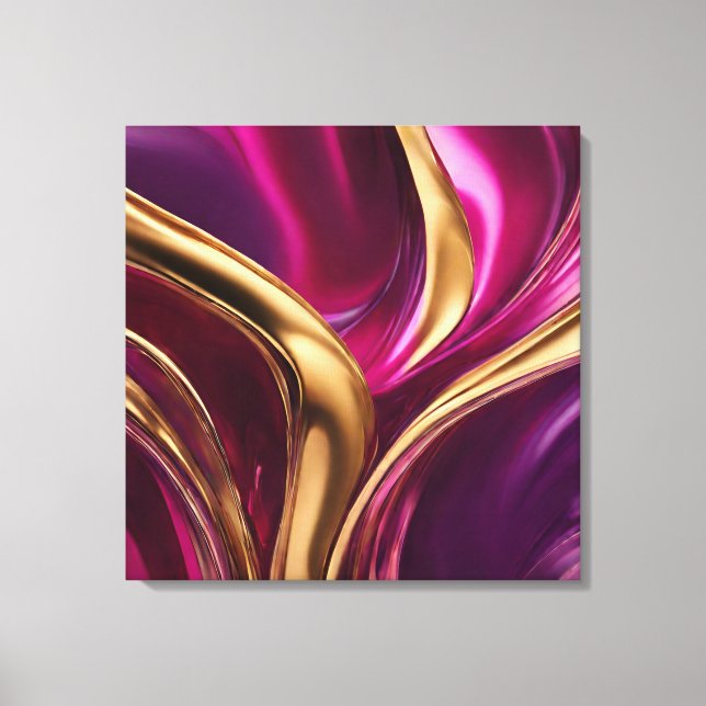 Impressão Em Tela Abstrato-Flow Art-Fuchsia Roxo e Dourado- (Frente)