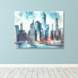 Impressão Em Tela Abstrato Futurista da Cidade de Nova York