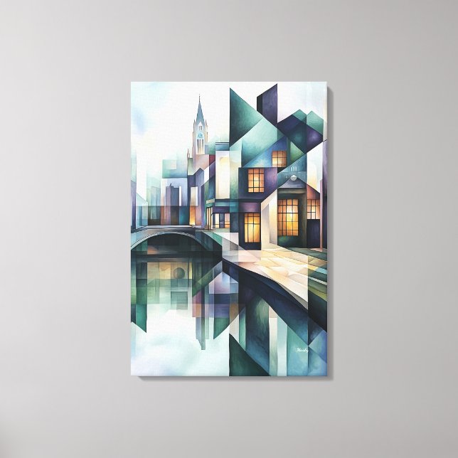 Impressão Em Tela Abstrato Geométrico Amsterdam Skyline com Canal (Frente)