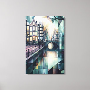 Impressão Em Tela Abstrato Geométrico Amsterdam Skyline com Canal