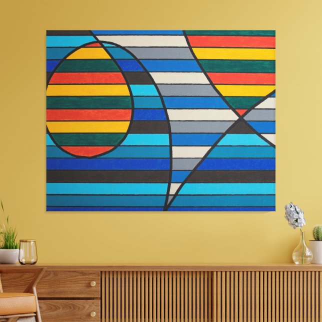 Impressão Em Tela Abstrato Geométrico com Listras e Formas Ousadas (Insitu(Sala de estar))
