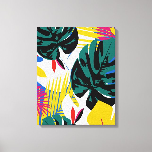 Impressão Em Tela Abstrato Geométrico de Monstera Tropical (Frente)