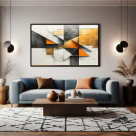 Impressão Em Tela Abstrato Geométrico Industrial Laranja Dourado Cin