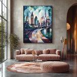 Impressão Em Tela Abstrato Geométrico London Skyline com Big Ben<br><div class="desc">Celebre a beleza icônica de Londres com este trabalho de arte de linha do horizonte geométrico abstrato. Apresentando marcos como Big Ben, Tower Bridge, The Gherkin, e The Shard, esta peça de inspiração cubista reimagina a cidade com padrões geométricos ousados e uma paleta vibrante de azul, rosa e ouro. Perfeito...</div>
