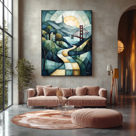 Impressão Em Tela Abstrato Geométrico San Francisco Skyline, Ouro