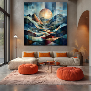 Impressão Em Tela Abstrato Geométrico Sunrise Sobre Montanhas Vibran