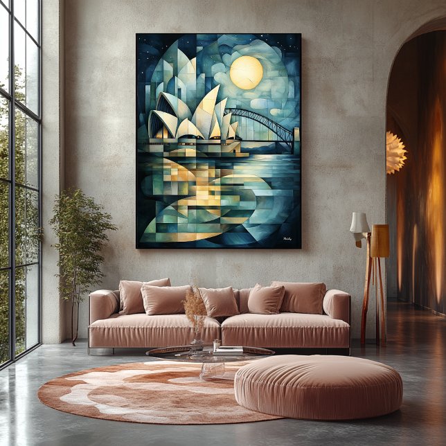 Impressão Em Tela Abstrato Geométrico Sydney Skyline com Ópera House (Criador carregado)