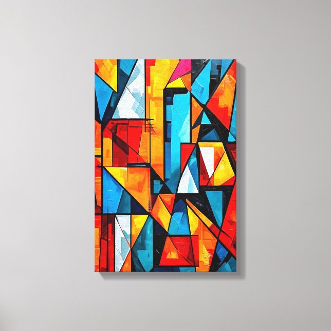Impressão Em Tela Abstrato Geométrico Vívido - Arte de Muro Cubist D (Frente)
