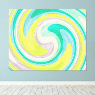 Impressão Em Tela Abstrato Giratório em Verde, Amarelo e Água