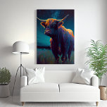 Impressão Em Tela Abstrato Highland Cow Num Campo À Noite Colorido<br><div class="desc">Abstrato Highland Cow Em Um Campo À Noite. Linda vaca moderna em uma pastagem rural à noite cercada por estrelas.</div>