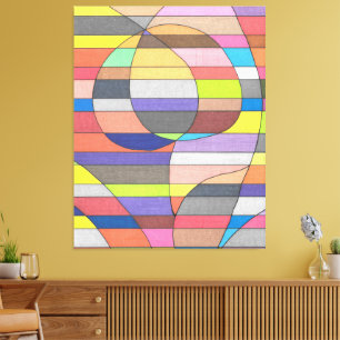 Impressão Em Tela Abstrato Listrado com Ovais e Curvas Coloridas