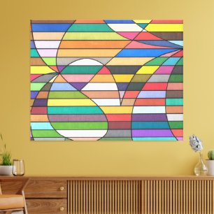 Impressão Em Tela Abstrato Listrado Multicolorido com Geometria Curv