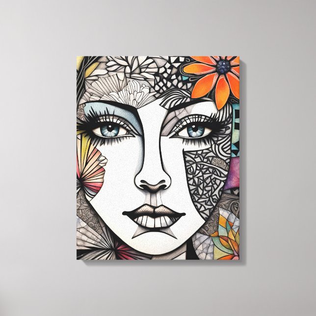 Impressão Em Tela Abstrato Mixed Media Womans Face (Frente)