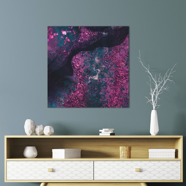 Impressão Em Tela Abstrato Modern Faux Foil Magenta Indigo Black (Criador carregado)