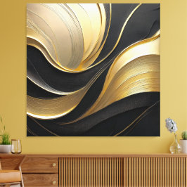 Impressão Em Tela Abstrato moderno preto e Dourado